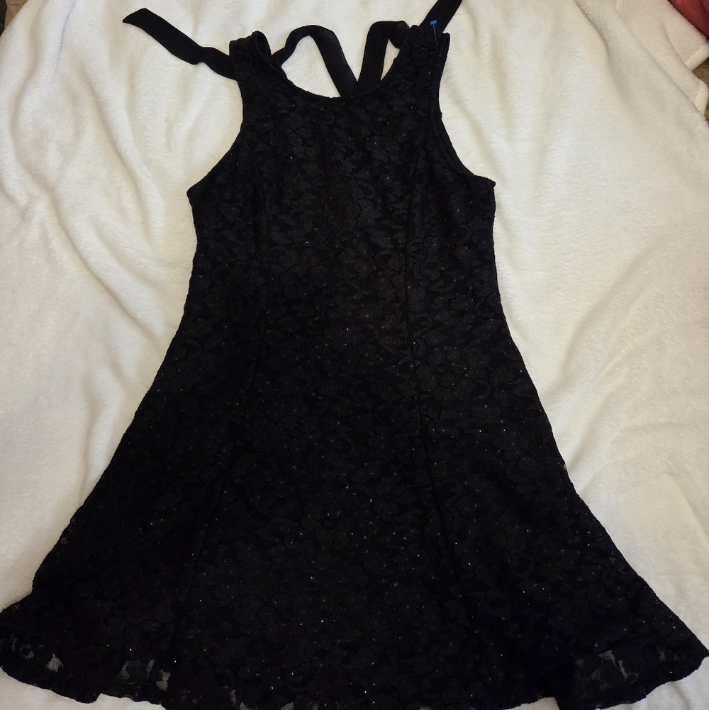 Black Lace Party Dress with Bow Straps